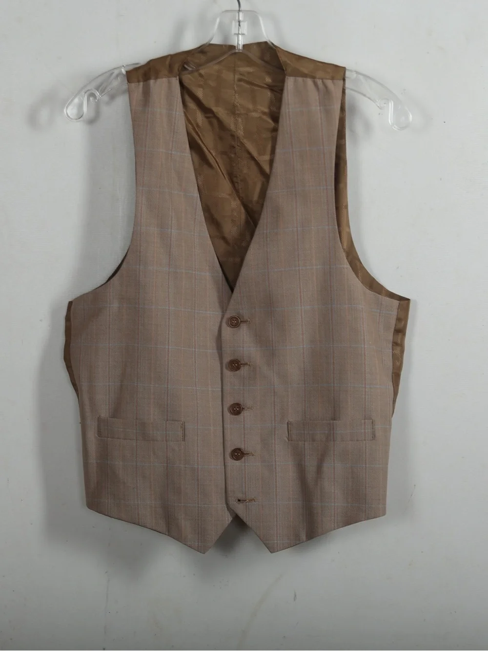 Men's Tan Plaid Dress Vest - Classic Tailored Waistcoat